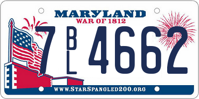 MD license plate 7BL4662