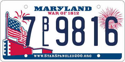 MD license plate 7BL9816