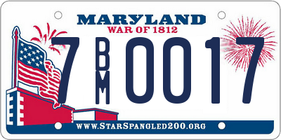 MD license plate 7BM0017