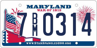 MD license plate 7BM0314