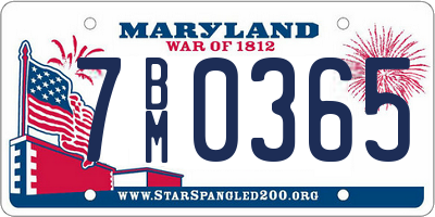 MD license plate 7BM0365