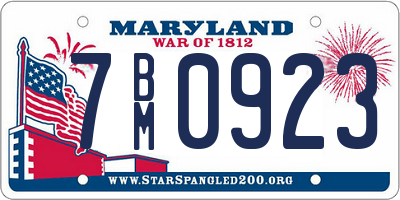 MD license plate 7BM0923