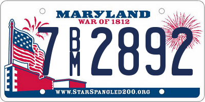 MD license plate 7BM2892