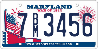 MD license plate 7BM3456