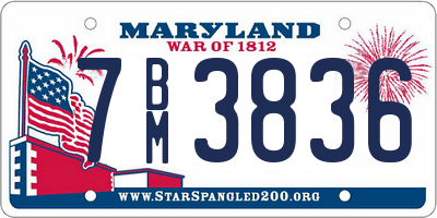 MD license plate 7BM3836