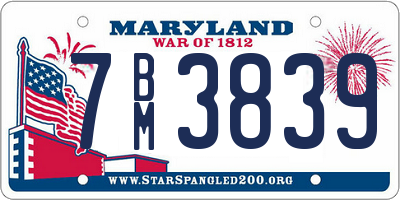 MD license plate 7BM3839