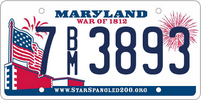 MD license plate 7BM3893