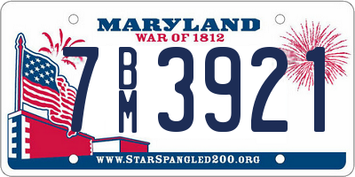 MD license plate 7BM3921