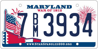 MD license plate 7BM3934