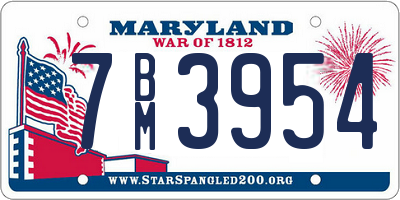 MD license plate 7BM3954