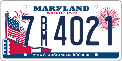 MD license plate 7BM4021