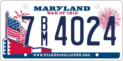 MD license plate 7BM4024