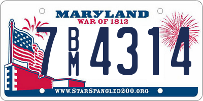 MD license plate 7BM4314