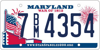 MD license plate 7BM4354