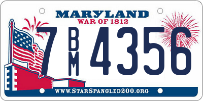 MD license plate 7BM4356