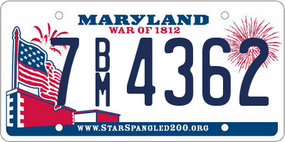 MD license plate 7BM4362