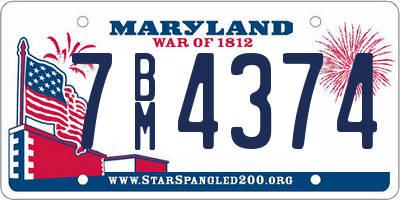 MD license plate 7BM4374