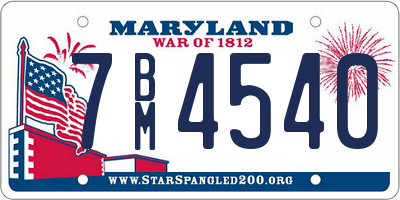 MD license plate 7BM4540