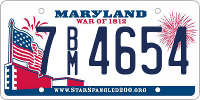 MD license plate 7BM4654