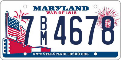 MD license plate 7BM4678