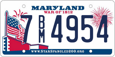 MD license plate 7BM4954