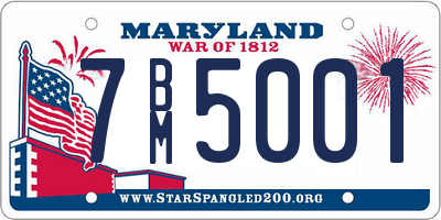 MD license plate 7BM5001