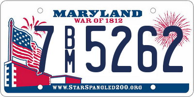 MD license plate 7BM5262