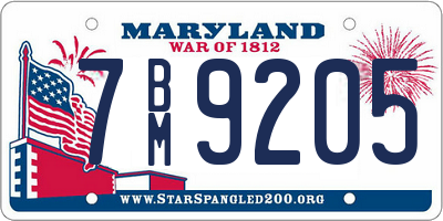 MD license plate 7BM9205