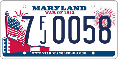 MD license plate 7FJ0058