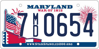 MD license plate 7MD0654