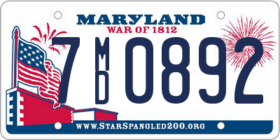 MD license plate 7MD0892