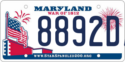 MD license plate 8892DA