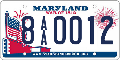 MD license plate 8AA0012