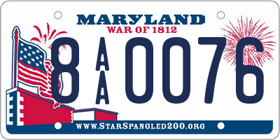 MD license plate 8AA0076