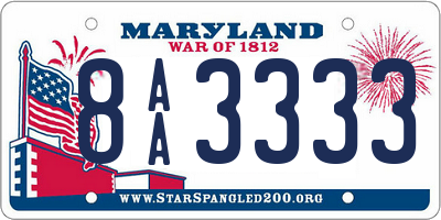 MD license plate 8AA3333