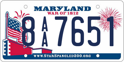 MD license plate 8AA7651