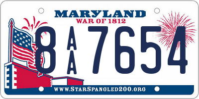 MD license plate 8AA7654