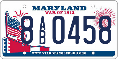 MD license plate 8AB0458