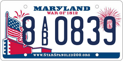 MD license plate 8AB0839