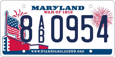 MD license plate 8AB0954