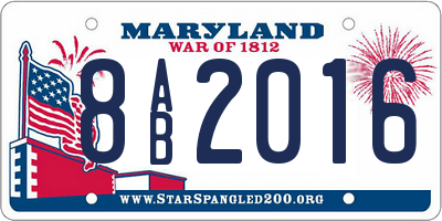 MD license plate 8AB2016