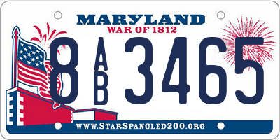 MD license plate 8AB3465