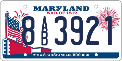 MD license plate 8AB3921
