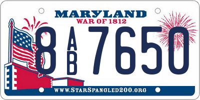 MD license plate 8AB7650