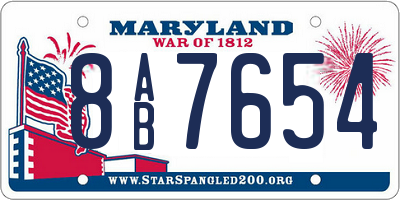 MD license plate 8AB7654