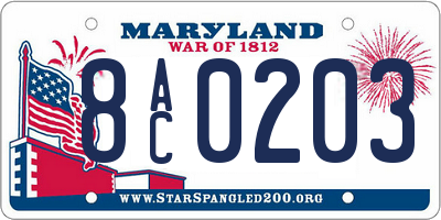MD license plate 8AC0203