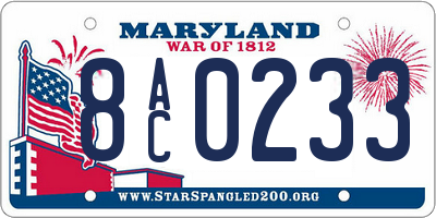 MD license plate 8AC0233