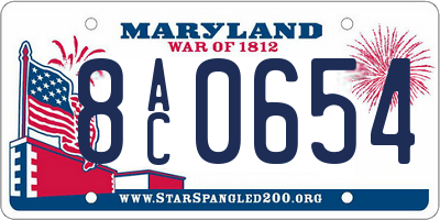 MD license plate 8AC0654