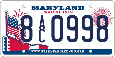 MD license plate 8AC0998
