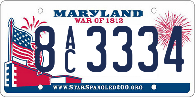 MD license plate 8AC3334